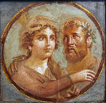Heracles and Omphale, Roman fresco, Pompeian Fourth Style (45–79 CE), Naples National Archaeological Museum, Italy