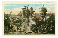 Postcard of Battle of Atlanta, GA., July 22nd, 1864; Verso: "At what is now 176 Cleburne Avenue, General Sherman had his headquarters during the Battle of Atlanta. Generals Sherman and McPherson were conversing under the trees here at noon on July 22, 1864, when the first guns of the battle roared. A few hours later, General McPherson was mortally wounded a short distance south of this place. A monument to him stands at East Atlanta on McPherson Avenue."
