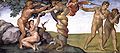 The Downfall of Adam and Eve and their Expulsion from the Garden of Eden. Two episodes are combined in a single frame.