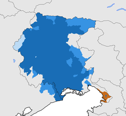 Friulian language area superposed to the borders of Friuli-Venezia Giulia