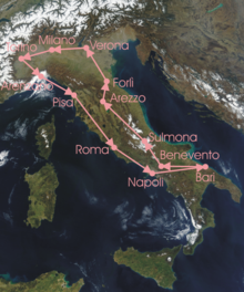 Route of the 13th Giro d'Italia.