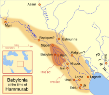 Map of Babylonian territory before and after Hammurabi's reign