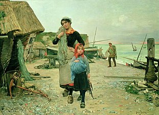 Fisherfolk Returning with their Nets, Etretat, c. 1890.
