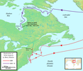 Map the two North American voyages of Henry Hudson in the early 17th century.