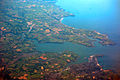 Carrick Roads in Cornwall bordered by Penryn, Falmouth & St. Mawes. Taken from flight AF0349