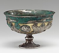 Kushano-Sasanian footed cup with medallion, 3rd-4th century CE, Bactria, Metropolitan Museum of Art.[11]
