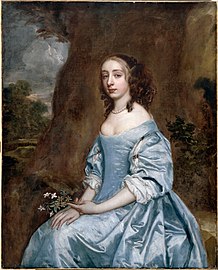 Sir Peter Lely: Portrait of a Lady in Blue holding a Flower