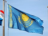 A flag of Kazakhstan flying