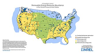 Map of major renewable energy resources in the contiguous United States.