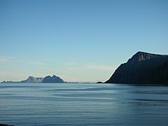 Moskenstraumen with Mosken and Værøy in the background and Moskenesøy to the right