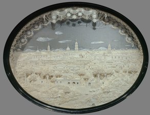 Panorama of the city of Celaya made from rice paper