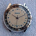 A 24-hour watch made by Russian watchmaker Raketa; the time shows 20:10 which, if on a 12-hour watch, would show 8:10 p.m.