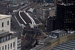 Trains at Waterloo East station as seen from the London Eye in 2008
