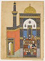 A page from "Laila and Majnun at School", Folio from a Khamsa (Quintet) of Nizami, Calligrapher: Ja'far Baisunghuri, Author: Nizami Ganjavi; 1431-1432, watercolor, ink, gold leaf on paper. Commissioned by Sultan Baysongor Khan.[21]
