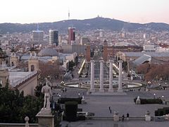The four columns today as seen from the National Palace of Montjuic.