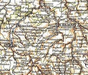 Lage der Amtshauptmannschaft Stollberg 1895