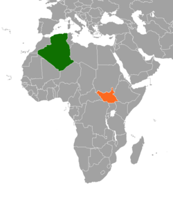 Map indicating locations of Algeria and South Sudan