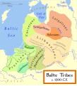 Image 29Baltic tribes around 1200, in the neighbourhood about to face the Teutonic Knights’ conversion and conquests; note that Baltic territory extended far inland. (from History of Lithuania)