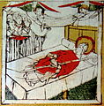 Saint Servatius dies in Maastricht. Angels cover his body with 'heavenly cloths'