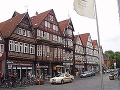A half-timber house-lined street in Celle