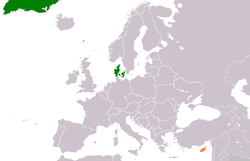 Map indicating locations of Denmark and Cyprus