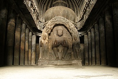 Statue of the Buddha seated. Part of the Carpenter's cave (Buddhist Cave 10).