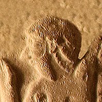 Enemy being trampled by Iddi(n)-Sin, probably a vanquished rebel called Aurnahuš in the accompanying inscription.[11] (detail)