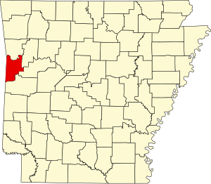 Map of Arkansas highlighting Sebastian County
