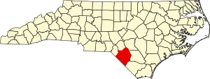 Map of North Carolina highlighting Robeson County