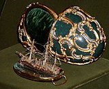 An objet de vertu by excellence, Fabergé's "Memory of Azov Egg" (1891), contains a ship model wrought of gold.