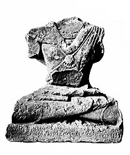 c.270 CE Bodhisattva with inscription of Year 28 of Kushan King Vasishka, art of Mathura, found in Sanchi.