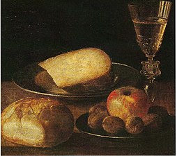 Sébastien Stoskopff, Nature morte aux fruits, fromage et pain