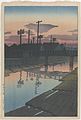 Evening at the Lumber Yards of Kiba (1920), woodcut by Kawase Hasui
