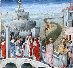 The Procession of Saint Gregory to the Castel Sant'Angelo (ca. 1470) Louvre, Paris