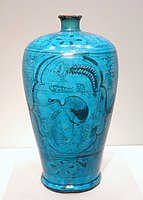 Ming meiping with slip-painted crane under turquoise glaze