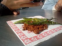 Dry garlic chutney prepared with red chili pepper