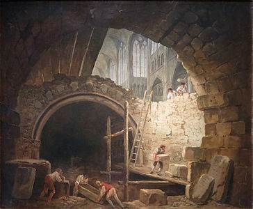 The violation of the royal tombs in 1793 depicted by Hubert Robert