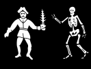 One of Roberts' flags described in Johnson's General History: "it had the figure of a skeleton in it, and a man portrayed with a flaming sword in his hand, intimating a defiance of death itself."