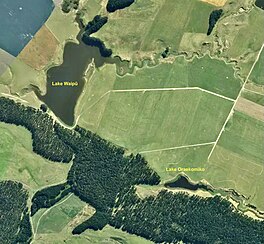Aerial view of Lakes Waipu and Oraekomiko