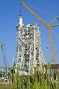 Installation of a 35,000-gallon Liquid oxygen tank atop the A-3 Test Stand.
