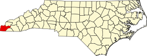 Map of North Carolina highlighting Cherokee County
