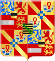 The coat of arms used by Maurice showing the county of Moers (top left center and bottom right center) and his mother's arms of Saxony (center) [1][34][35]