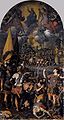 "The Martyrdom of Saint Maurice" by Romulo Cincinato. 1583. Oil on canvas, 540 x 288 cm, Monasterio de San Lorenzo, El Escorial, Spain. Cincinato placed stronger emphasis on the execution scene, which has been brought into the foreground.