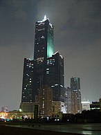 85 Sky Tower illuminated at night