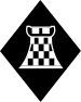 A black-and-white chequered tower on a black diamond background.