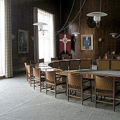 Interior and chairs of the Council Chamber room in the Aarhus City Hall