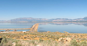 The causeway to Antelope Island in the Great Salt Lake, Utah