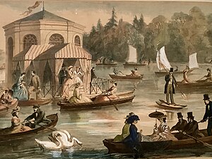 Guests of Napoleon III enjoying the carp pond (1862)