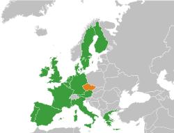 Map indicating locations of European Union and Czech Republic