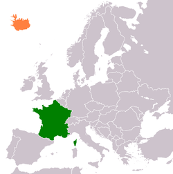 Map indicating locations of France and Iceland